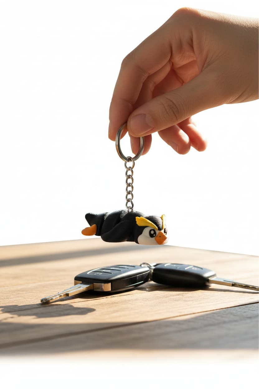 Penguen Figürlü Hareketli Anahtarlık