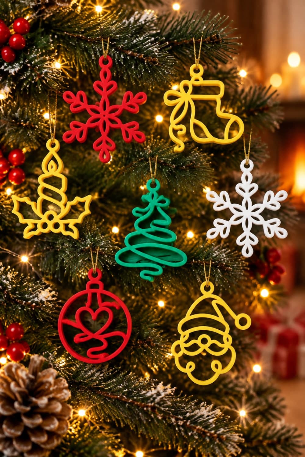 Yılbaşı Figürlü Noel Süsleri - 6 Adetli Paket - Karışık Renkler