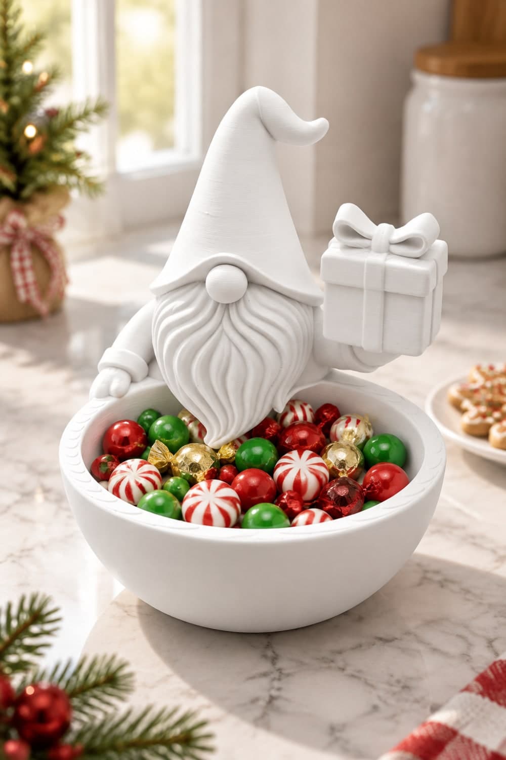 Tatil Şekerleme Temalı Noel Cücesi Figürlü Kase - Sunum Kabı