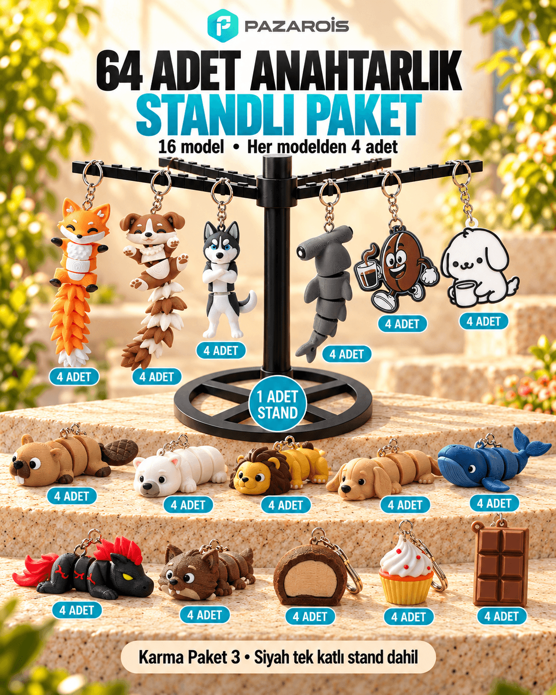 64 Adet Karışık Figürlü Toptan Anahtarlık Paketi 3