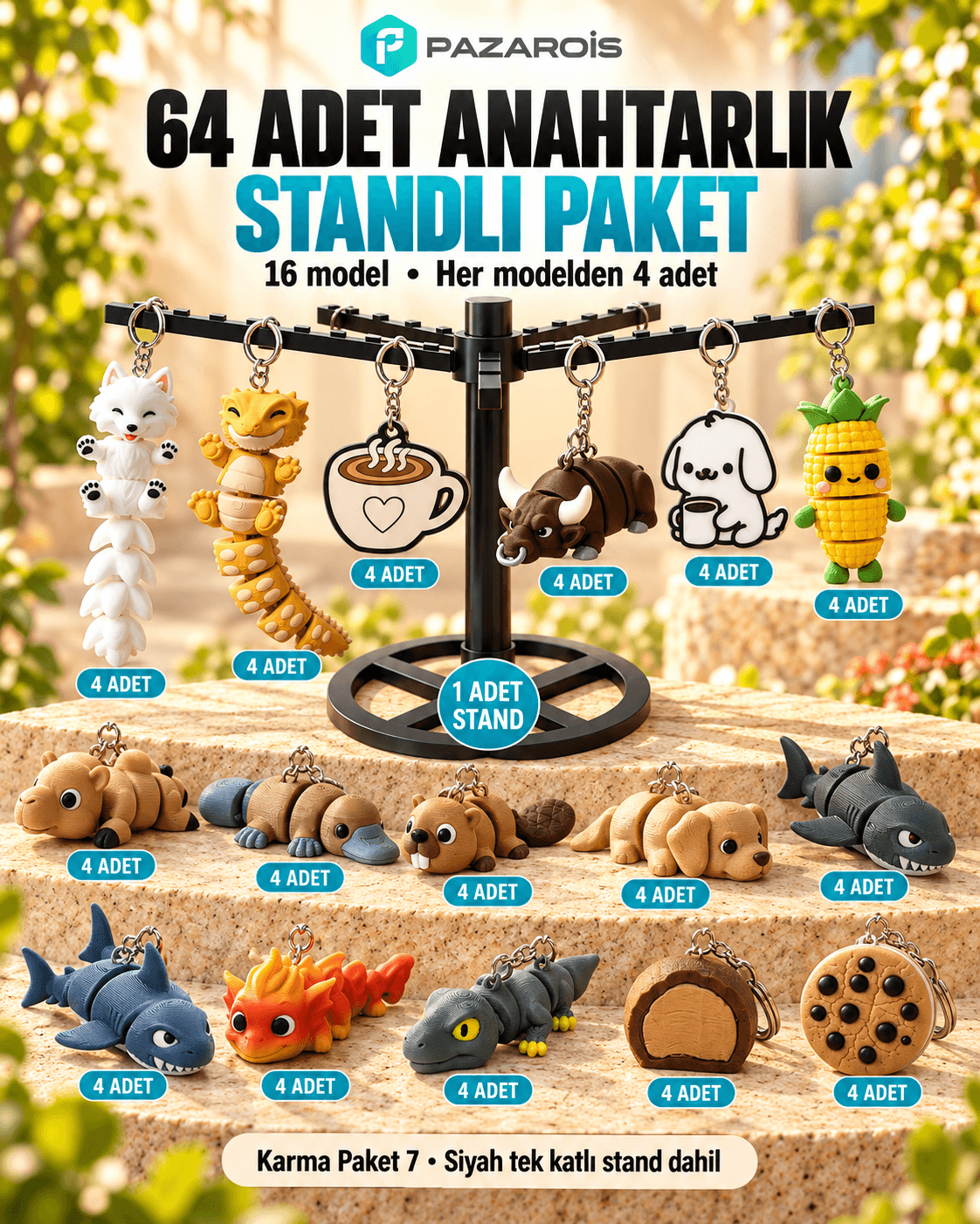 64 Adet Karışık Figürlü Toptan Anahtarlık Paketi 7