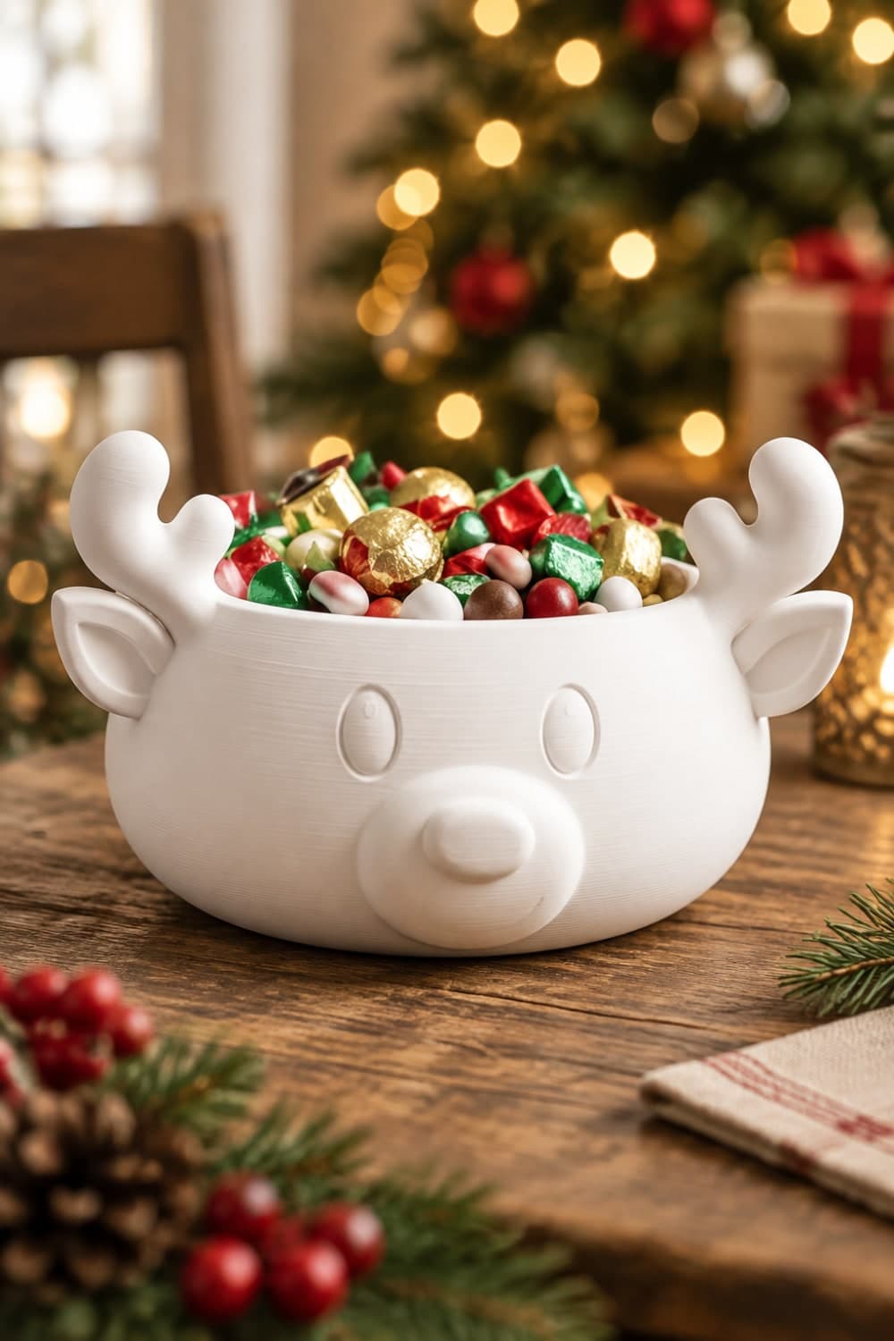 Sonbahar ve Noel Temalı Ren Geyiği Figürlü Bowl - Sunum Kabı