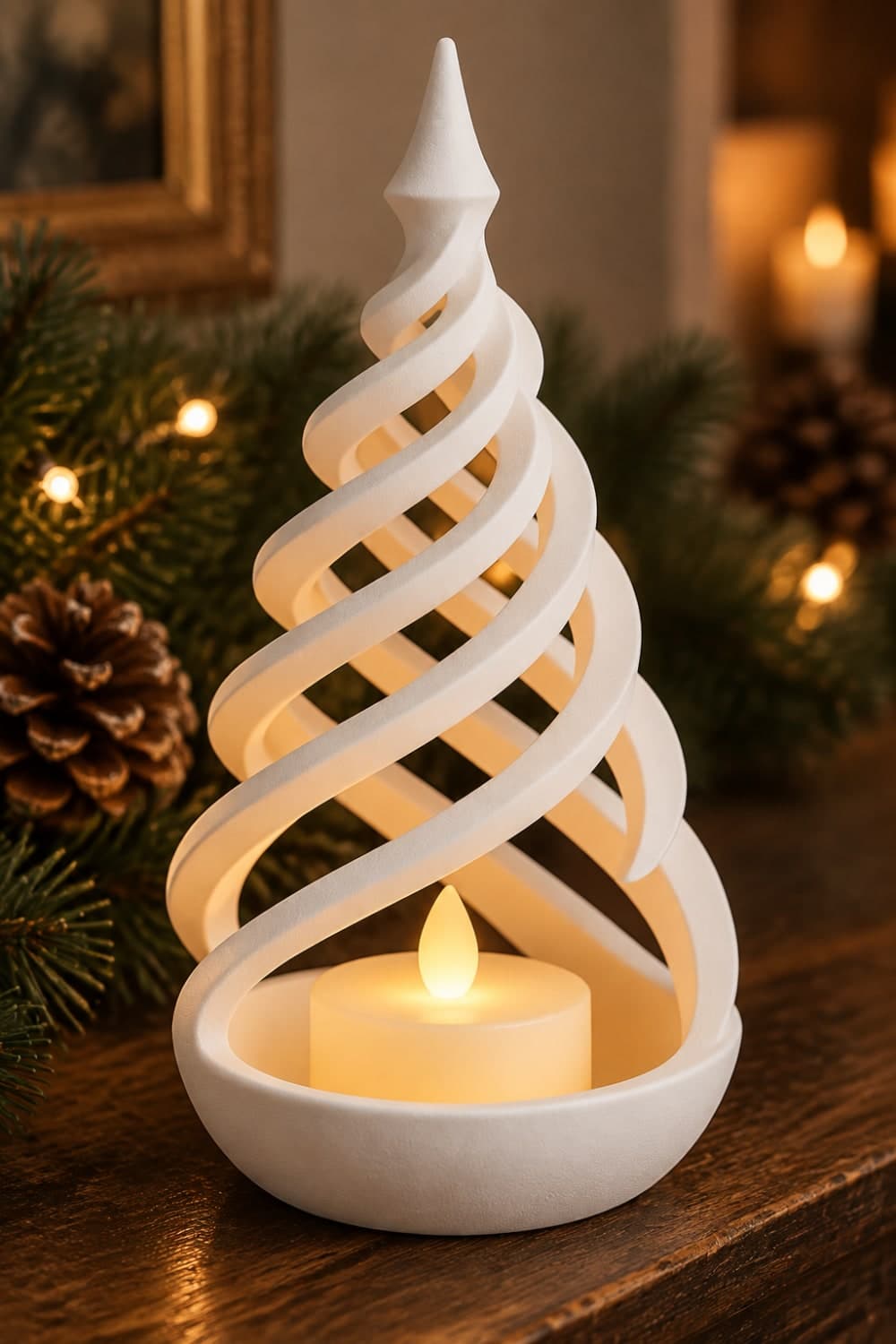 Minimalist Spiral Noel Ağacı Şeklinde LED Mum Tutucu