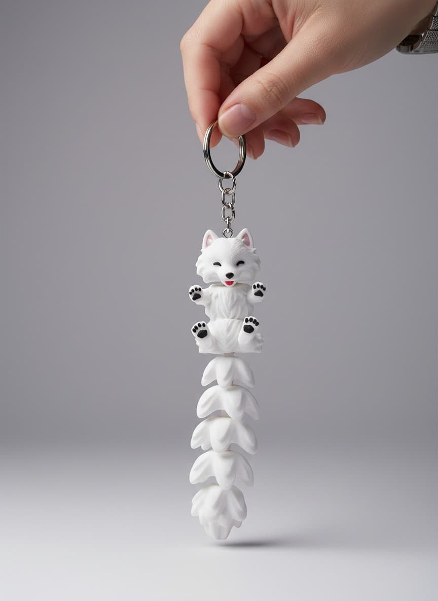 Kuyruklu Samoyed Köpeği Figürlü Hareketli Anahtarlık
