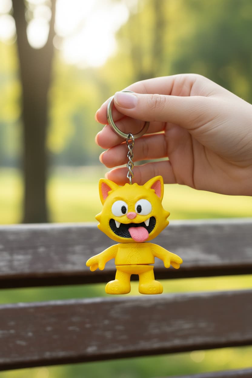 Çılgın Kedi Figürlü Hareketli Anahtarlık