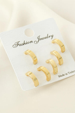 3 Çift Gold Renk Bijüteri Yarım Halka Küpe Seti 1 cm