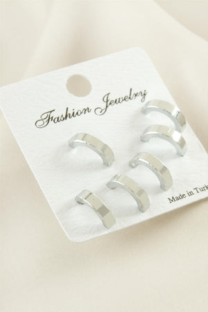 3 Çift Silver Renk Bijüteri Yarım Halka Küpe Seti 1 cm