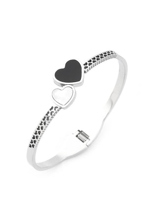 Çift Kalp Figürlü Gümüş Renkli Çelik Kelepçe Bileklik