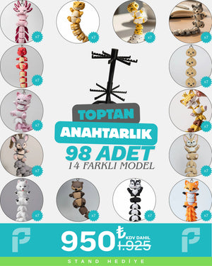 Toptan 98 Adet Kuyruklu Hayvan Figürlü Anahtarlık Karma Paket
