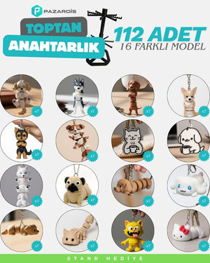 Toptan 112 Adet Patili Dostlar Figürlü Anahtarlık Karma Paket