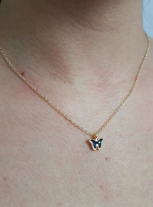 Siyah Minik Kelebek Figürlü Gold Renk Bijuteri Kolye