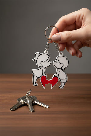 Sevgili ve Kalp Figürlü Çift Anahtarlık