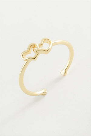 Altın Renk Çift Kalp Figürlü Ayarlanabilir Bijuteri Yüzük