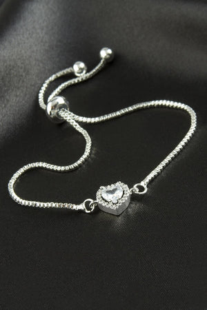 Beyaz Zirkon Taşlı Kalp Figürlü Asansörlü Bijuteri Bileklik