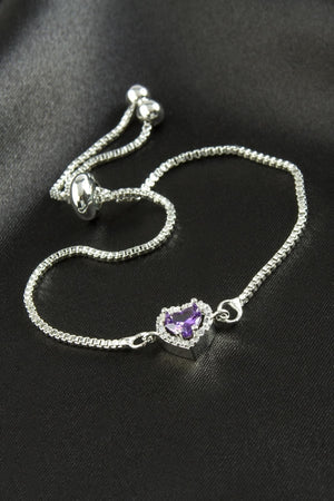 Mor Zirkon Taşlı Kalp Figürlü Asansörlü Bijuteri Bileklik