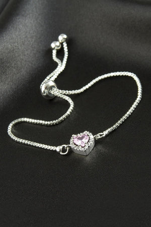 Pembe Zirkon Taşlı Kalp Figürlü Asansörlü Bijuteri Bileklik