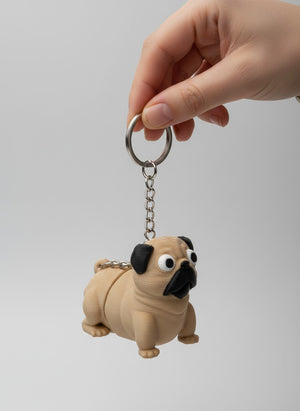 Sevimli Pug Köpek Figürlü Hareketli Anahtarlık