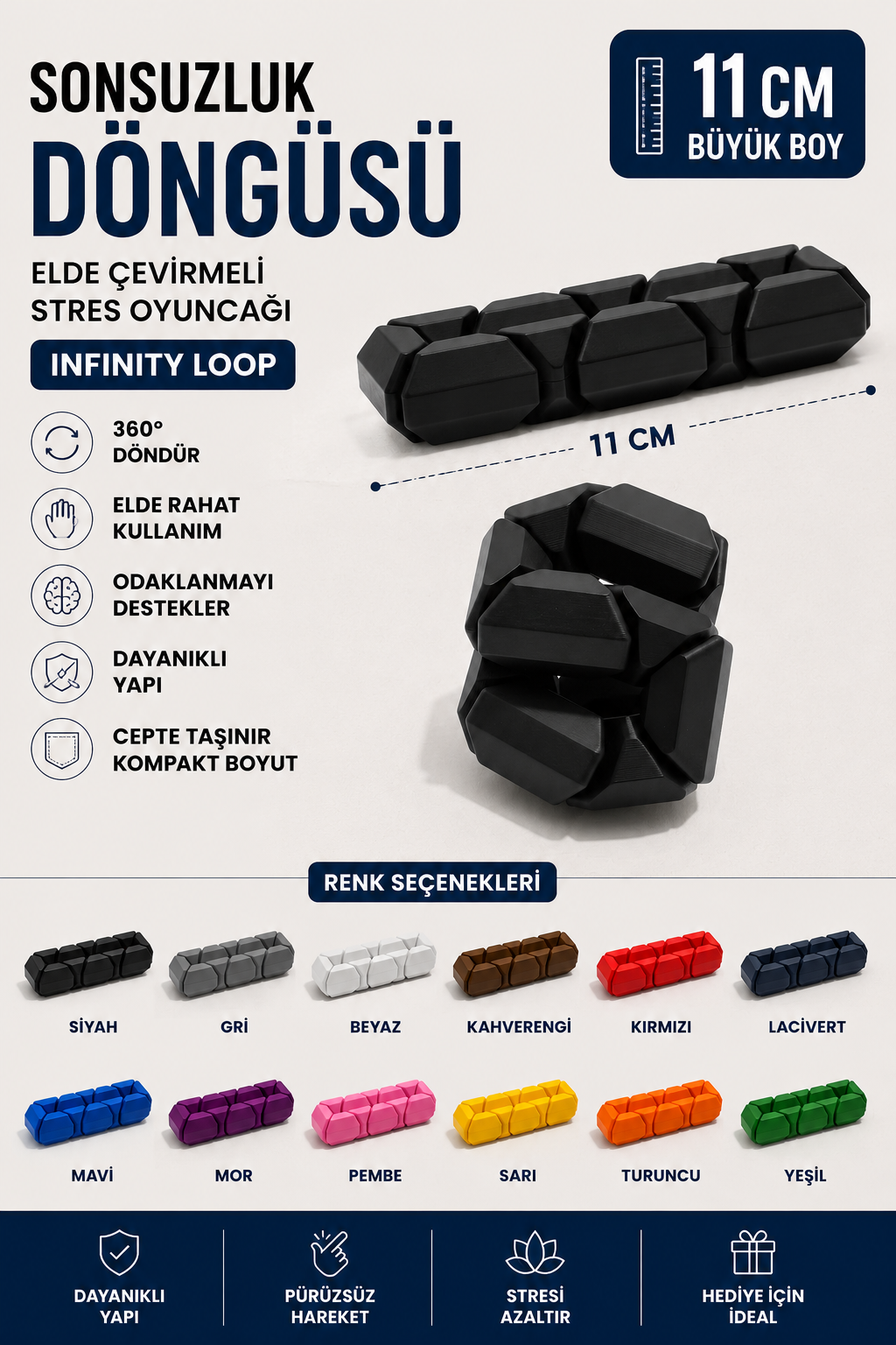 Sonsuzluk Döngüsü / Elde Çevirmeli Stres Oyuncağı / Infinity Loop / Büyük Boy