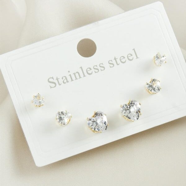 6’lı Kalp Zirkon Taşlı Paslanmaz Çelik Küpe Seti