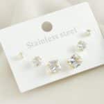 6’lı Kare Zirkon Taşlı Çelik Küpe Seti