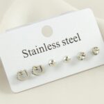 6’lı Kedi Figürlü & Taşlı Paslanmaz Çelik Küpe Seti