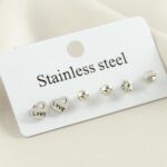 6’lı Love Yazılı Kalp & Taşlı Paslanmaz Çelik Küpe Seti