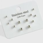 6 Çift Silver Renk Paslanmaz Çelik Top Küpe Seti