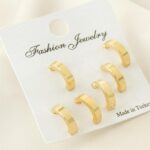 3 Çift Gold Renk Bijüteri Yarım Halka Küpe Seti 1 cm