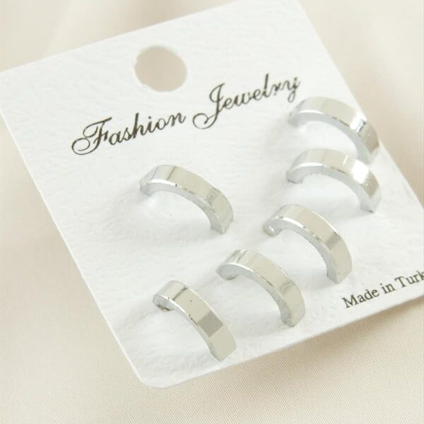 3 Çift Silver Renk Bijüteri Yarım Halka Küpe Seti 1 cm