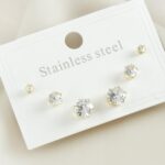 6’lı Yuvarlak Zirkon Taşlı Çelik Küpe Seti