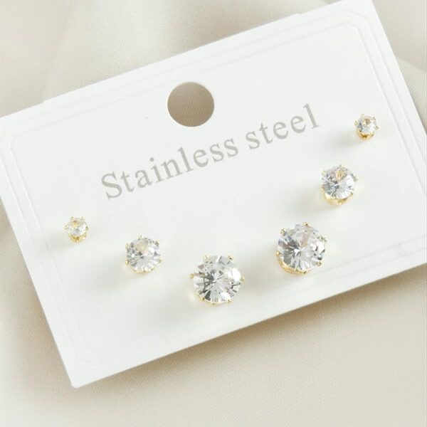 6’lı Yuvarlak Zirkon Taşlı Çelik Küpe Seti