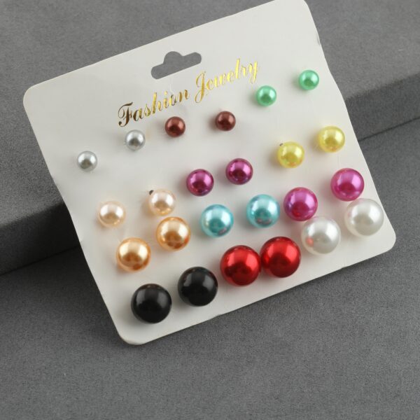 Renkli İnci Görünümlü Çoklu Bijuteri Küpe Seti