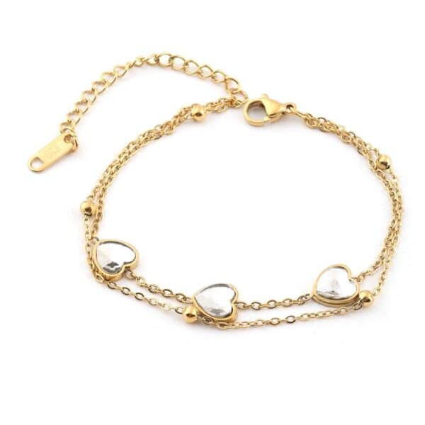 Kalp Figürlü Altın Renkli Çelik Bileklik