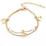 Kalp Figürlü Altın Renkli Çelik Bileklik