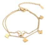 Kelebekler Figürlü Altın Renkli Çelik Bileklik