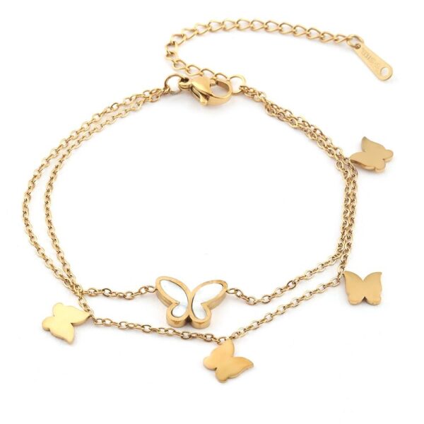 Kelebekler Figürlü Altın Renkli Çelik Bileklik