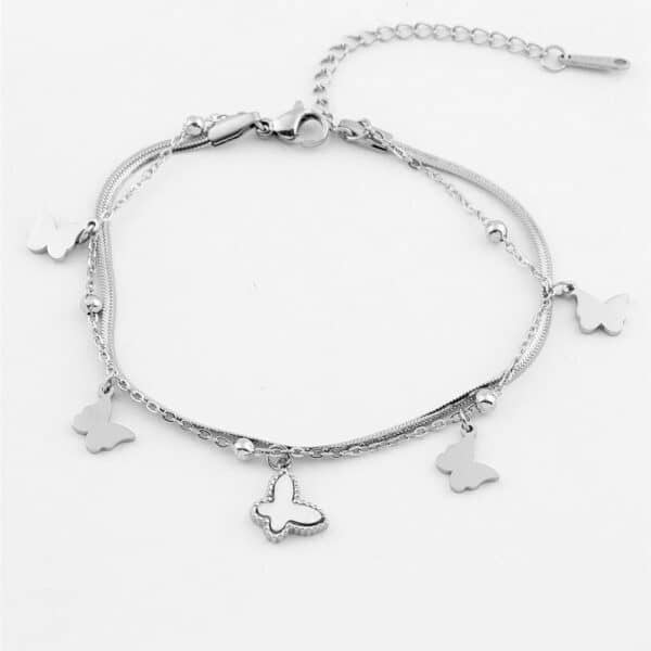 Kelebek Figürlü Gümüş Renkli Çelik Bileklik