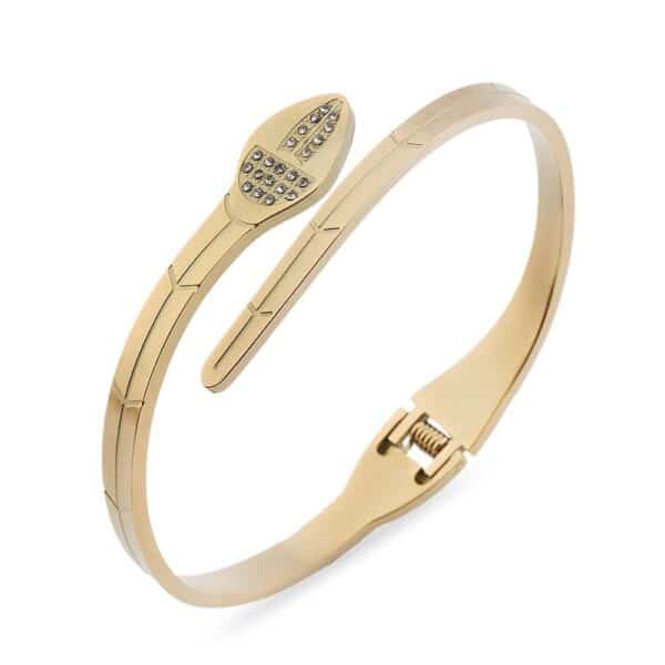 Yılan Figürlü Altın Renkli Çelik Kelepçe Bileklik