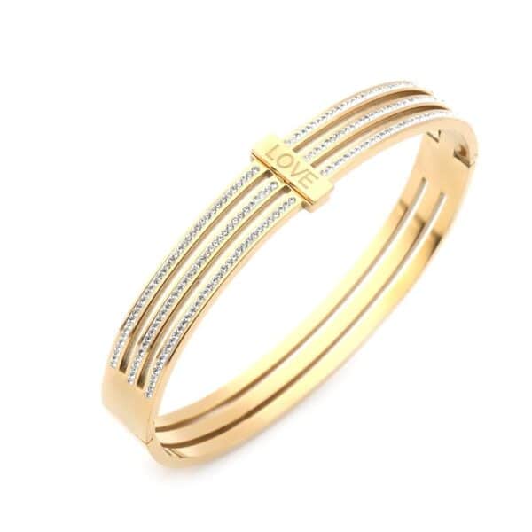 Love Figürlü Altın Renkli Çelik Kelepçe Bileklik