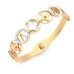 Çoklu Figürlü Taş Detaylı Altın Renkli Çelik Kelepçe Bileklik