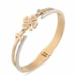 Çoklu Yonca Figürlü Taş Detaylı Altın Renkli Çelik Kelepçe Bileklik