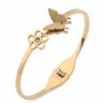 Kelebek ve Çiçek Figürlü Altın Renkli Çelik Kelepçe Bileklik