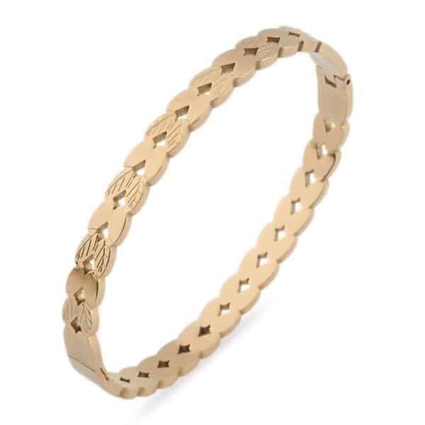 Zincir Desenli Altın Renkli Çelik Kelepçe Bileklik