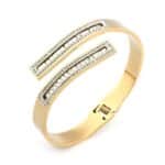 Çift Şerit Taş Detaylı Altın Renkli Çelik Kelepçe Bileklik