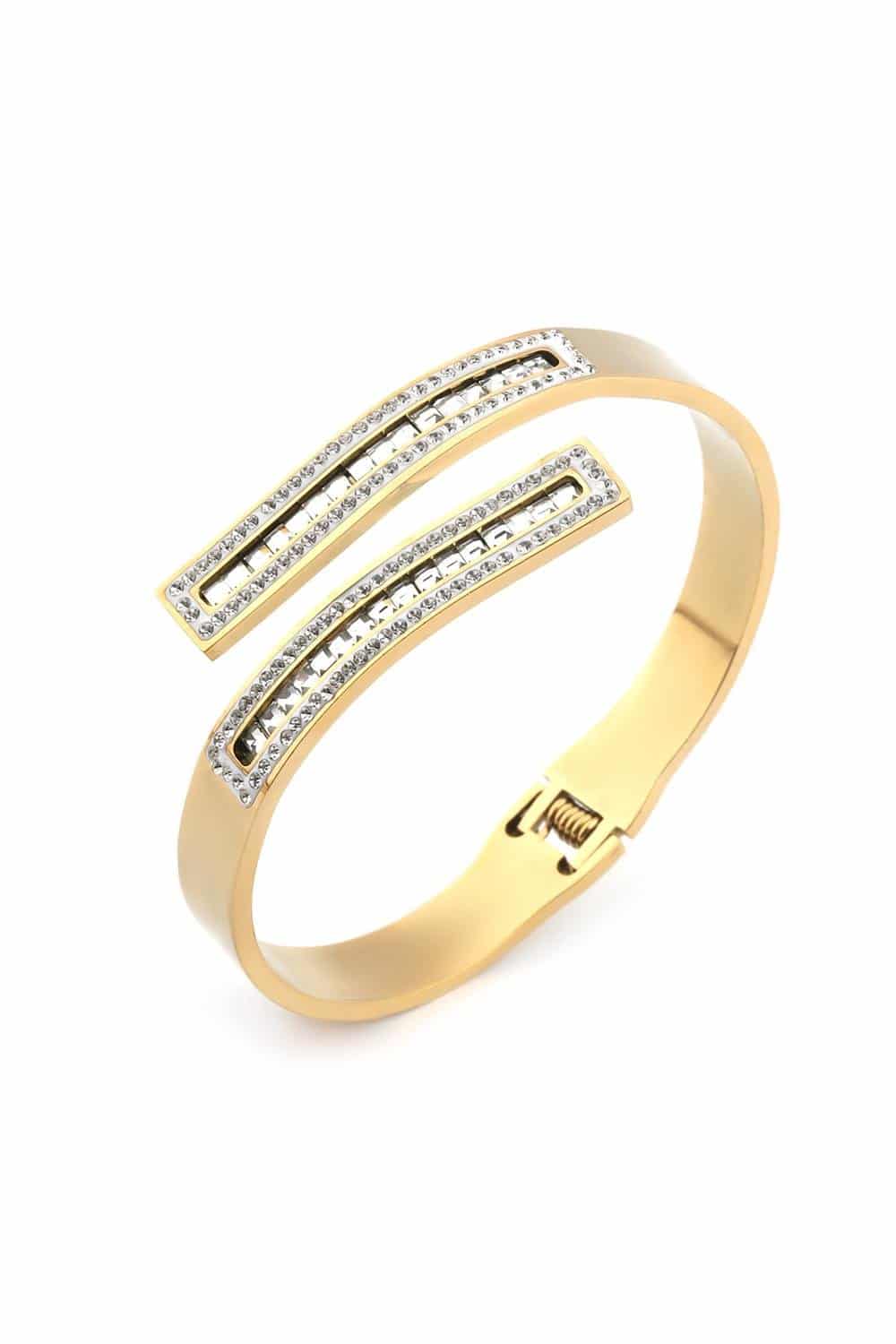 62834-Uploads-Urunresimleri-Buyuk-Celik-Kelepce-Gold-F15F1-Jpg.jpg Çift Şerit Taş Detaylı Altın Renkli Çelik Kelepçe Bileklik - Görsel 1