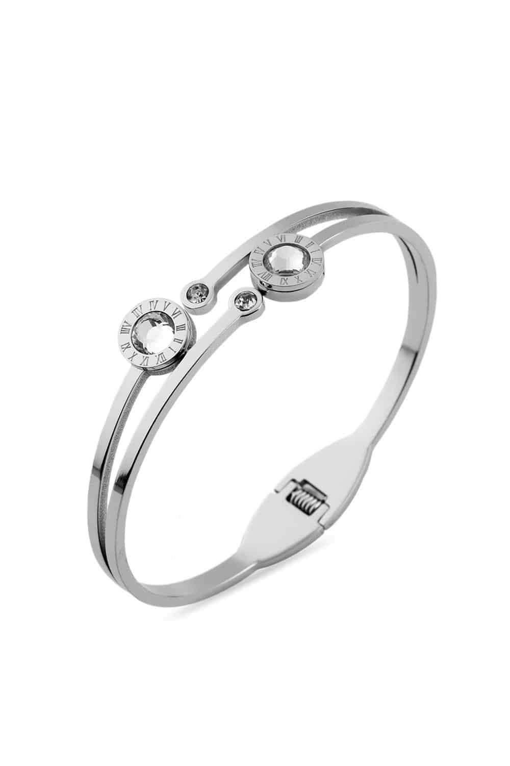 62834-Uploads-Urunresimleri-Buyuk-Celik-Kelepce-Silver-0E-0Cf-Jpg.jpg Roma Rakamlı Çift Yuvarlak Figürlü Gümüş Renkli Çelik Kelepçe Bileklik - Görsel 1