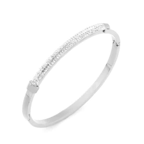 Taşlı Gümüş Renkli Çelik Kelepçe Bileklik