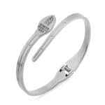 Yılan Figürlü Taş Detaylı Gümüş Renkli Çelik Kelepçe Bileklik