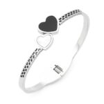 Çift Kalp Figürlü Gümüş Renkli Çelik Kelepçe Bileklik