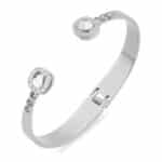 Çift Taşlı Roma Rakamı Detaylı Gümüş Renkli Çelik Kelepçe Bileklik